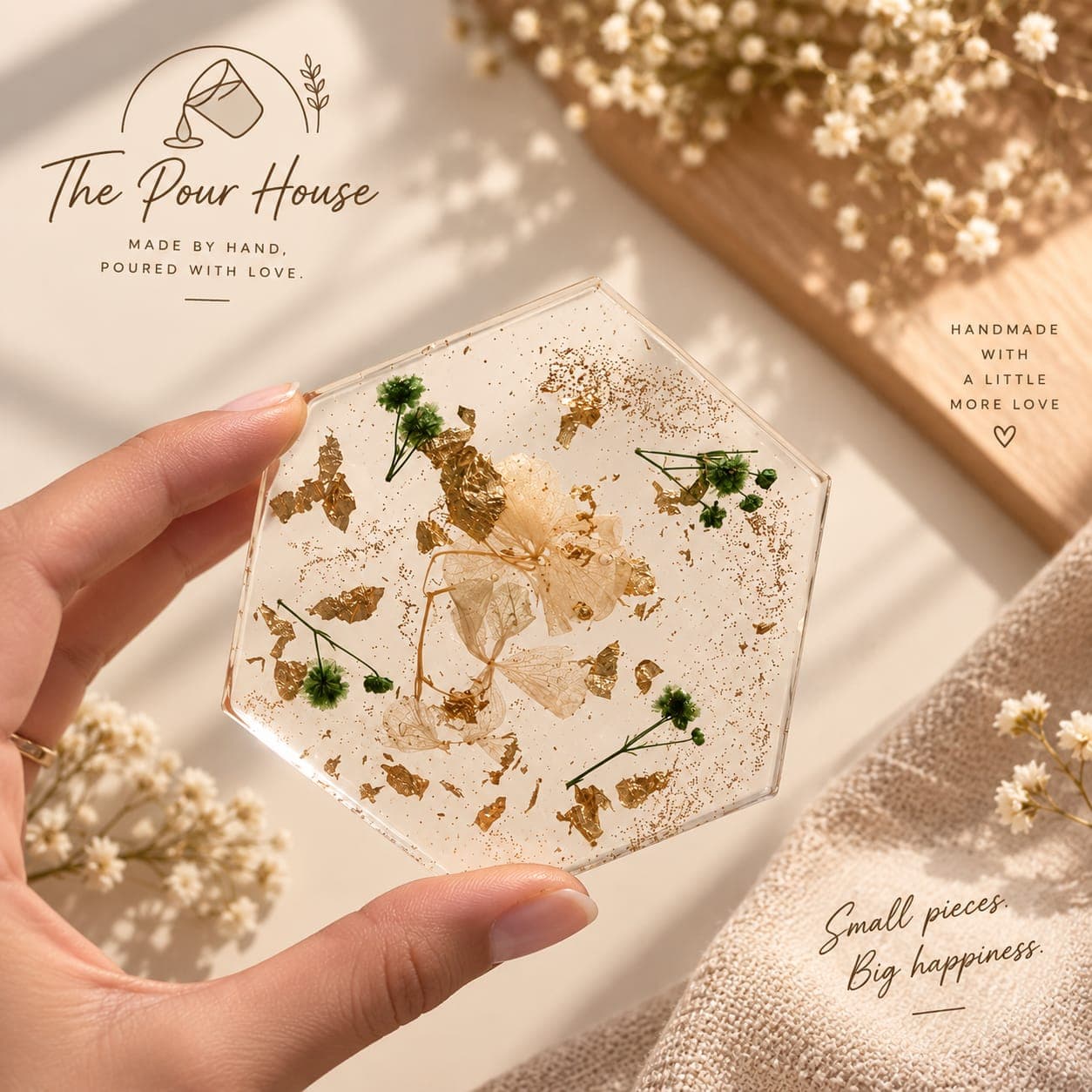 Hexagon botanical coaster — small pieces, big happiness